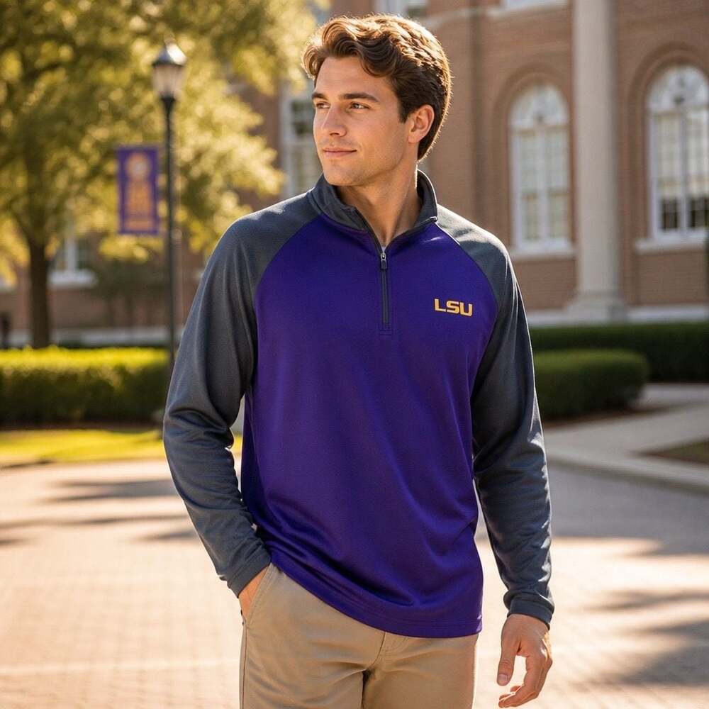 Knights Apparel LSU Tigers Purple & Gray Quarter-Zip Pullover Jacket Men's L/G